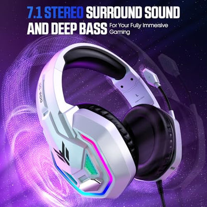 YPBDAN RGB Gaming Headset with Mic for PS5 PS4 Xbox Series X|S Xbox One PC | 7.1 Surround Sound, Noise Cancelling Mic, 50mm Drivers, Memory Foam Earcups, Over-Ear Headphones for Switch Mac