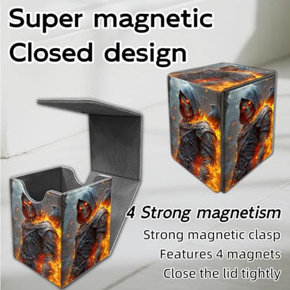 for MTG Deck Box, Trading Card Storage Case Holds 100+ Sleeved Cards, Flaming Skeleton with Crow Magnetic Closure Durable Deck Holder for Magic The Gathering, TCG & Commander - color: Flaming Skeleton with Crow