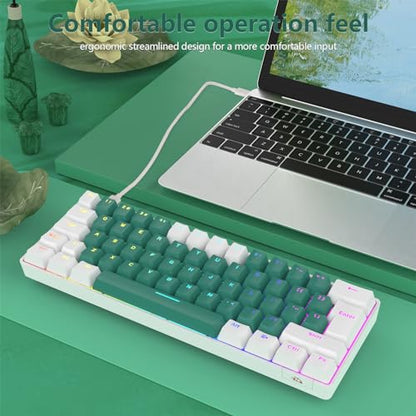 RK-T60 Wired 60% TKL Mechanical Gaming Keyboard Led Rainbow Backlight Ultra-Compact NKRO Linear Red Switch ABS Keycap RGB Honeycomb Mice Coiled Aviator Cable for Windows Laptop PS4/PC/WIN Gamer - color: Green/Blue Switch