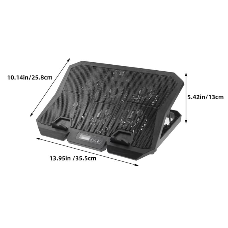 Kisangel 6-Fan Laptop Cooling Pad, Adjustable Speed Quiet Cooler Stand with Blue LED Lights, Ergonomic Notebook Cooling Base for 15.6 Inch Gaming Laptops