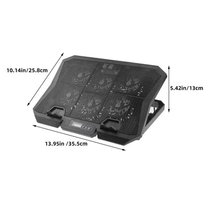Kisangel 6-Fan Laptop Cooling Pad, Adjustable Speed Quiet Cooler Stand with Blue LED Lights, Ergonomic Notebook Cooling Base for 15.6 Inch Gaming Laptops