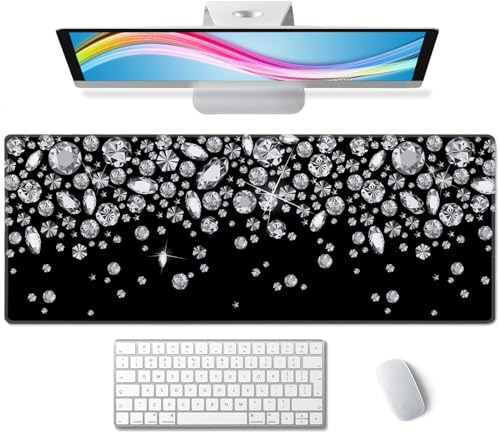 Large Gaming Mouse Pad with Stitched Edges, Desk Mat Extended Keyboard Pad, Non-Slip Rubber Base Desk Pad for Laptop, Office, Home, 31.5X11.8 inch Shiny Diamond Pattern - color: Shiny Diamond Pattern