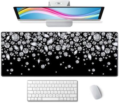 Large Gaming Mouse Pad with Stitched Edges, Desk Mat Extended Keyboard Pad, Non-Slip Rubber Base Desk Pad for Laptop, Office, Home, 31.5X11.8 inch Shiny Diamond Pattern - color: Shiny Diamond Pattern