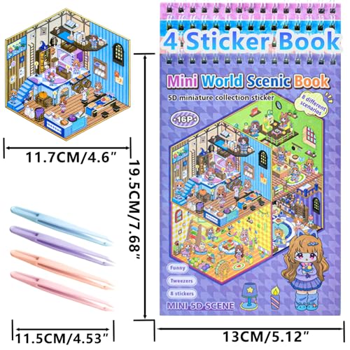 4 Sticker Books,32 Sets (1200+) DIY 3D Scene Stickers for Kids & Adults | Make Your Own Cute Kawaii Mini House & Room Scenes with Sticker Craft Book, Creative DIY Designs, Fun Gift for Kids & Adults - style: 4 Books – Girl Dream Town