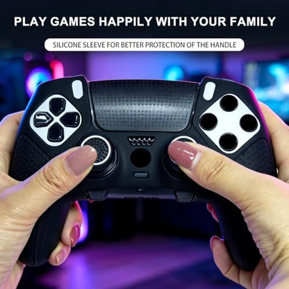 Black Anti-Slip Controller Skin,Studded Edition Protective Silicone Cover Skin Grips Compatible with ps5 dualsense Edge Controller and 6 PCS Thumb Grips Caps. - color: Black