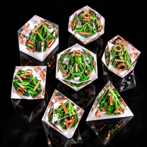 Natural Mountain Forest DND Dice Sharp Edge Handmade Dungeons and Dragon RPG Game Polyhedral Dice for Role Playing Game（Green） - color: Green-mountain