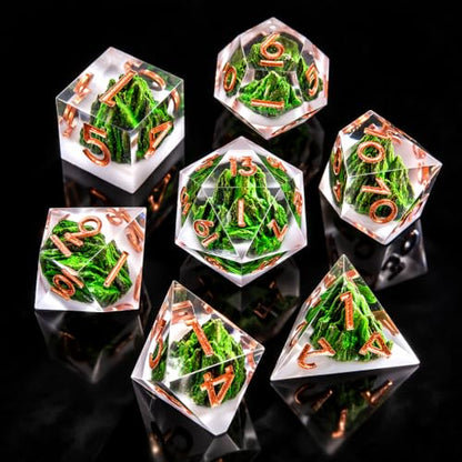 Natural Mountain Forest DND Dice Sharp Edge Handmade Dungeons and Dragon RPG Game Polyhedral Dice for Role Playing Game（Green） - color: Green-mountain