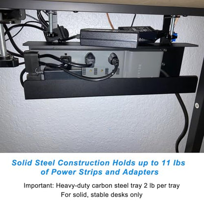 ZhiYo 16.5in Steel Cable Management Under Desk Tray, Large Clamp-On Under Table Cord Hider Tray, No Drill Cable Organizer for Desk, Wire Management Raceway, Black Rack, W3in x H4.7in - size: 16.5in L - Clamp-On