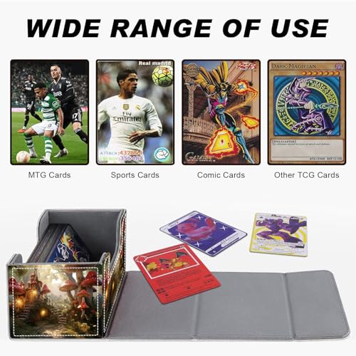 DEGDFSGR Card Game Storage Box for TCG MTG Deck Box Organizer Trading Card Case Commander Deck Box Magnetic Closure Creative Pattern Up to 200 Cards, Enchanting Mushroom Houses - color: Enchanting Mushroom Houses