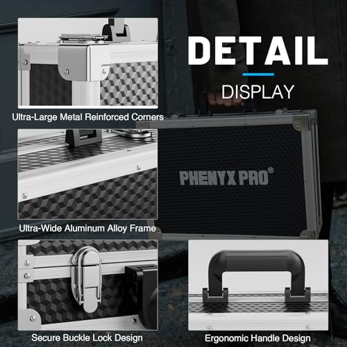 Phenyx Pro Medium Size Carrying Case, Customizable Pre-Diced Foam, Aluminum Alloy Sturdy Build, Suitable for Wireless Mic System Storage & Camera Gear Transportation - size: Medium (17.1×12.6×4.1 Inch)