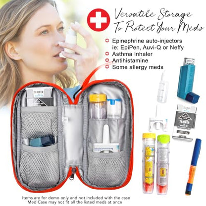 PracMedic Bags Epi Pens Carrying Case- Insulated Epipen Carry Case (Red) | Holds 2 Epi Pens, Auvi-Q or Neffy, Inhaler & Antihistamine. Medical Case for Allergy, Asthma & Diabetes Medicines - color: Red