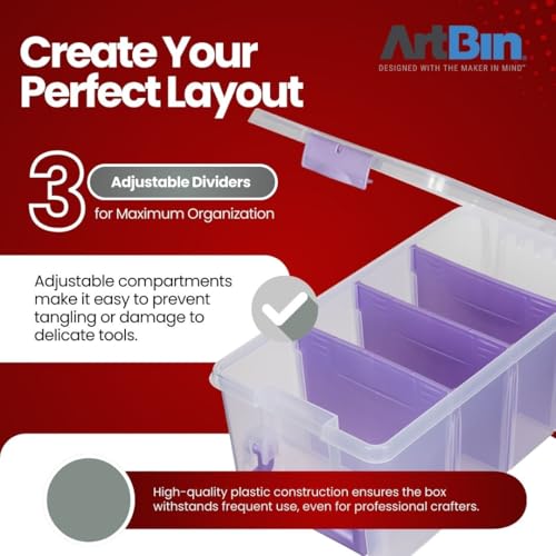 ArtBin Semi Satchel 휴대용 공예 정리함, 칸막이 3개 포함 - 미술 및 공예 용품을 위한 투명 플라스틱 보관 케이스 (4팩) - color: 퍼플., size: Pack of 4