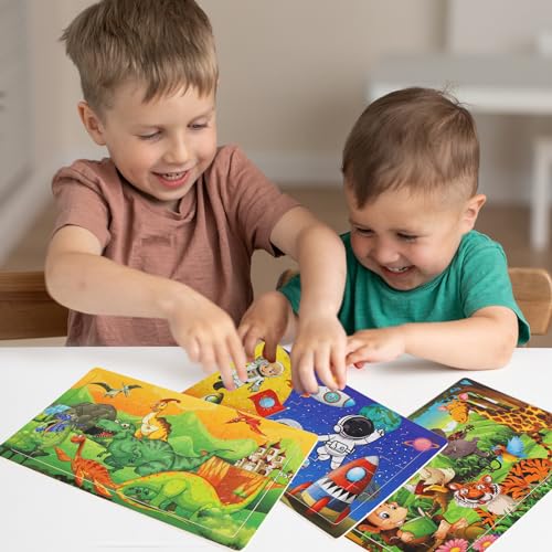Wooden Puzzles Toys for Kids Ages 4-6, Set of 3 Packs with 60-Piece Wood Jigsaw Puzzles, Dinosaur, Animal and Space Theme. Ideal Gifts for Boys and Girls 3 4 5 6 7 8 Years Old