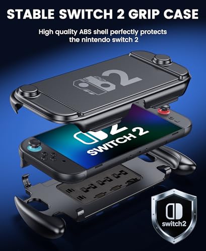 EXTREMECOOL Enhanced Switch 2 Grip - Ergonomic Hard Shell with 6 Game Slots & Front Cover | Handheld Mode Only | NOT Dockable | Lightweight & Travel-Ready Protective Shell (Black) - size: L-Full Size