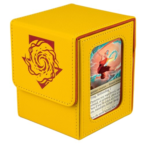 Commander Deck Box for MTG with double display windows,Avatar Card Storage Box Fits 120+ Single sleveed Cards,Magnetic Card Case with 2 Dividers&2 Toploaders for TCG (Yellow Red) - color: Avatar-Yellow/Red, size: 1 pack