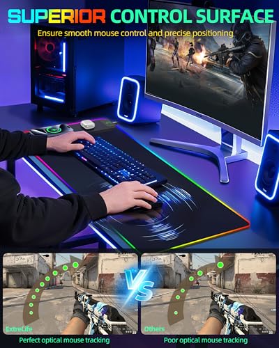 RGB Gaming Mouse Pad with 15 Magnetic Wireless Charging, 31.5"x15.7" | Large XXL Desk Mat, 15 Lighting Modes, Non-Slip Rubber Base, Waterproof Mousepad Computer Keyboard Pad, Black with Adapter - color: Rgb - 31.5"x15.7" (20w Pd Adapter)