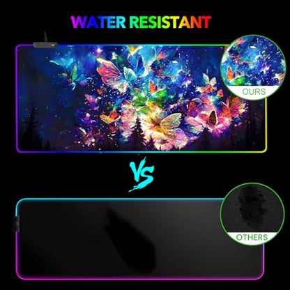 AIMSA RGB LED Gaming Mouse Pad, 14 Modes Glow Pad, Extra Large Gaming Mousepad, 35.4 x 15.8 inch Extended Big Waterproof Keyboard Mouse Pad Mat, Colorful Abstract Butterfly - color: Colorful Abstract Butterfly