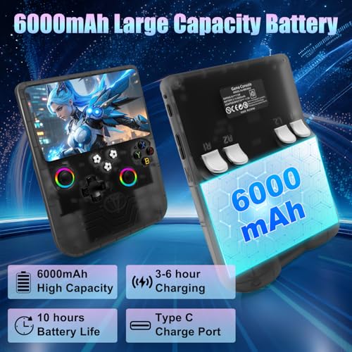 R60 Max Handheld Game Console,128GB Retro Gaming Console with 40,000+ Games, 6-Inch IPS Screen, Linux System, RGB Joysticks, 6000mAh Rechargeable Portable Gaming System (Transparent Gray) - color: Transparent Gray