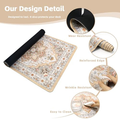 Baziabbo Cute Desk Mat,XXL Extended Large Mouse Pad,Gaming Mousepad with Stitched Edge,Non-Slip Rubber Base Keyboard Desk Pad for Home Office Study Game (Khaki) - color: Khaki