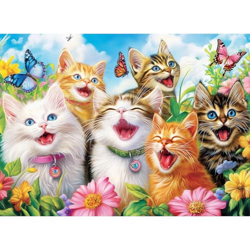 500 Piece Puzzles for Adults, Large Piece Happy Cats Garden Jigsaw Puzzle | Laughing Cats Puzzle with Colorful Flowers & Butterflies,Cat Lovers Gift, Perfect Fit No Dust,Fun Family Activity &Home Décor - color: Laughing Cats