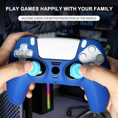 Anti-Slip Blue PS5 Controller Skin,Studded Edition Protective Silicone Cover Skin Grips Compatible with PS5/Slim/Pro Controller and 6 PCS Thumb Grips Caps. - color: Blue