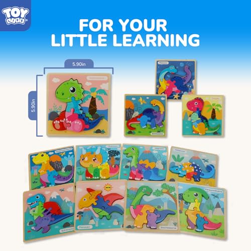 TOY Life Wooden Puzzles for Toddlers 2-4, 12 Pack Dinosaurs Puzzles for Toddler 1-3, Kids Montessori Toys for 1 2 3 Year Old, Educational Toys for Boys Girls Age 2 3 4 5, Baby Learning Toy Gifts - style: 12PCS