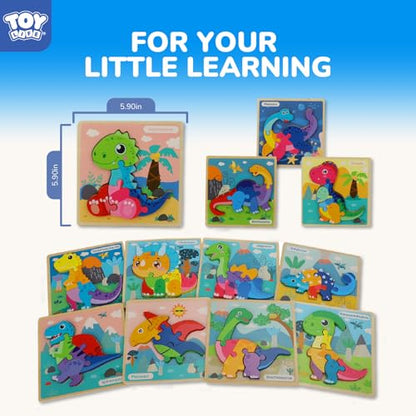 TOY Life Wooden Puzzles for Toddlers 2-4, 12 Pack Dinosaurs Puzzles for Toddler 1-3, Kids Montessori Toys for 1 2 3 Year Old, Educational Toys for Boys Girls Age 2 3 4 5, Baby Learning Toy Gifts - style: 12PCS