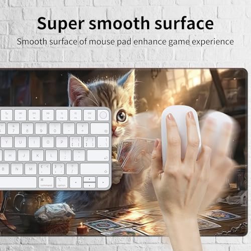 MTG Playmat 27.5 x 15.7in Includes Storage Bag,TCG Playmat with Soft Surface Premium Non-Slip Rubber Backing Stitched Edges Durable Gaming Mat,Cat Playing Cards - color: Cat Playing Cards, size: 27.5"×15.7" Regular