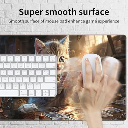 MTG Playmat 27.5 x 15.7in Includes Storage Bag,TCG Playmat with Soft Surface Premium Non-Slip Rubber Backing Stitched Edges Durable Gaming Mat,Cat Playing Cards - color: Cat Playing Cards, size: 27.5"×15.7" Regular