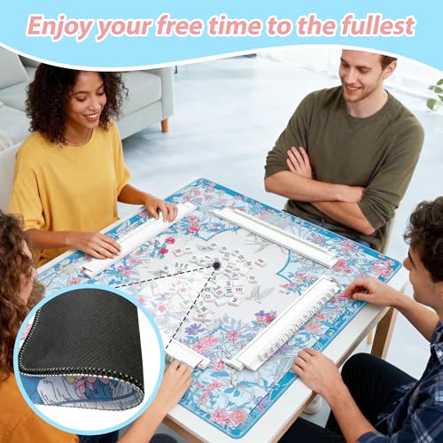 Mahjong Mat for Table, 31.5" x 31.5", Anti-Slip Noise Reduction Mahjong Table Cover with Carrying Bag, Perfect for Poker, Card, Board & Tile Games (BLGARDEN-1) - style: BLGARDEN-1