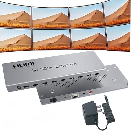 SGRAPID HDMI Splitter 1×8 8K HDMI2.1 Splitter 1 in 8 Out Distributor Affordable Multi-Monitor 8K@60Hz Full Ultra-HD with EDID RS232 Supports HDR HDPC2.2 3D Imaging 48Gbps Cascade DLP LCD HDTV DVD etc - size: HDMI Splitter 1×8 8K@60HZ