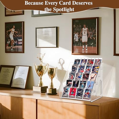 CELSOL Elevated 5 Tier Clear Acrylic Card Display Stand for Trading Cards, Sports Cards, Greeting Cards, Stickers – Slanted Holder for PSA Slabs, Vendors, Collectors & Retail (5 Tier 1 Pack)