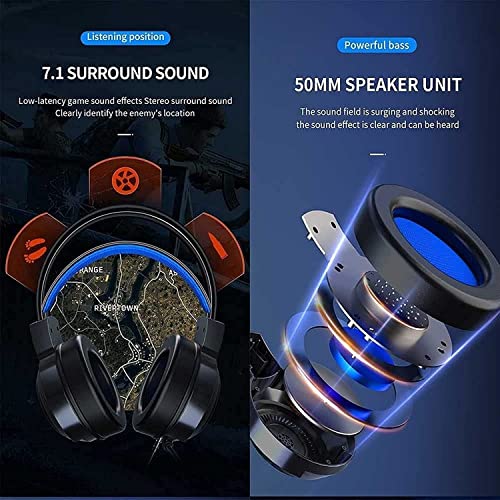 Gaming Headset Gaming Headphones with Noise Canceling Mic Stereo Bass Surround Sound Soft Memory Earmuffs Headset Compatible with PC Laptop