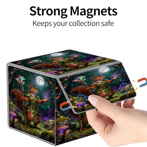 PU Leather Deck Box for MTG Commander Cards, Fits 100+ Double Sleeved Cards, Secure Magnetic Trading Card Storage Case for TCG CCG,Druid Squirrel Wizard - color: Druid Squirrel Wizard