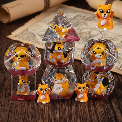 DND Resin Raccoon Dice Set, Red D&D Polyhedral Dice for Dungeons and Dragons RPG, MTG Role Playing Games D and D Dice 7pc D20 D12 D10 D8 D6 D4 for Ages 15 and Up - color: Raccoon1