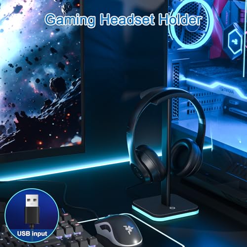 Headphone Stand for Desk - Headset Stand Headphone Holder (RGB-Black) | with Aluminum Hanger and Plastic Headrest, headphone holder for AirPods Max, Sony, Bose, Beats and More - color: RGB-Black