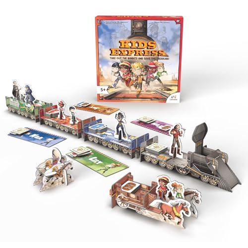 Ludonate: Kids Express - Cooperative Board Game, 3D Train, Flick Projectiles to Hit Bandits, Kids Version of Colt Express, Age 5+, 1-4 Players, 15 Min - style: Kids Express