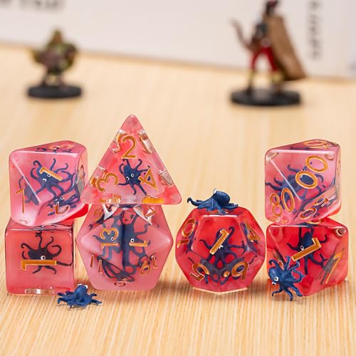 DND Dice Set, Octopus Resin Polyhedral Dice for Dungeons and Dragons, RPG, MTG D&D 7-DIE (D4, D6, D8, D10, D12, D20, D%) for Ages 15 and Up - color: Octopus