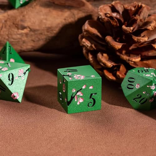 UDIXI DND Metal Dice Set, Flower Solid Metal RPG Dice Set Green for D&D | Pink Flower, Metal Case Packaging, Heavy Metal Dice, D&D Gift, for Dungeons and Dragons Role Playing Games Tabletop Games - color: Green-black
