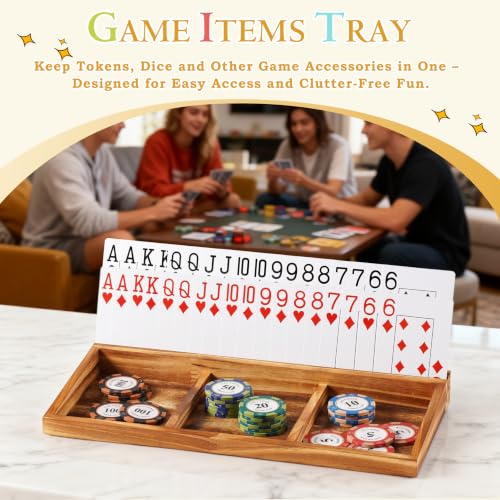 Playing Card Holder for Seniors Adults, Set of 4 Widen Card Slots Card Holders for Playing Cards, Wooden Cards Holder with Detachable Divider for Card Game Bridge Canasta Strategy - size: 5" x 11.8" x 1.2"