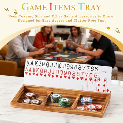Playing Card Holder for Seniors Adults, Set of 4 Widen Card Slots Card Holders for Playing Cards, Wooden Cards Holder with Detachable Divider for Card Game Bridge Canasta Strategy - size: 5" x 11.8" x 1.2"