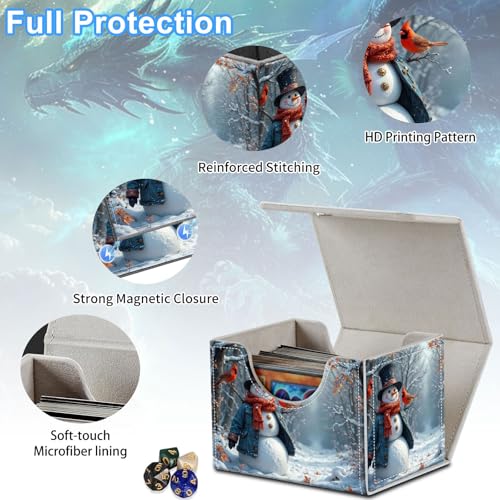 Snowman Deck Box for MTG Commander | Holds 100+ Double-Sleeved Cards | Strong Magnetic TCG Card Case for Collectible Games - color: Snowman