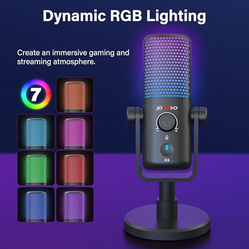 Gaming USB Microphone for PC with Pop Filter Volume Control Headphone Jack RGB Light Mute Button Plug and Play for PS4 PS5 Mac Streaming Podcast