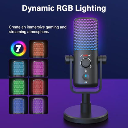 Gaming USB Microphone for PC with Pop Filter Volume Control Headphone Jack RGB Light Mute Button Plug and Play for PS4 PS5 Mac Streaming Podcast