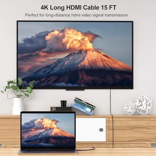 4K Long HDMI Cable 15 FT 2-Pack, HDMI to HDMI Cable 15 Foot High Speed HDMI 2.0 Cord 4K@60Hz, 2K 1440P@144Hz, 1080P, HDCP 2.2, HDR, 3D, ARC & Ethernet for HDTV, Laptop, Monitor, PS5, PS4, Xbox - size: 15FT