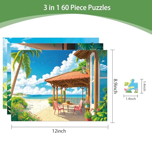 Sunhigh Dementia Puzzles for Elderly, 3x60pc Jigsaw Nature Bliss - color: Nature Bliss