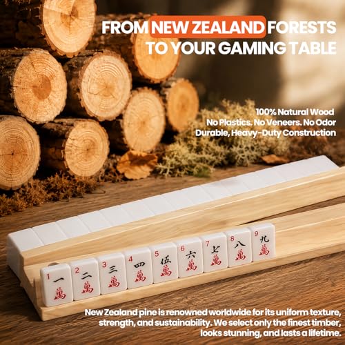 MUTEX American Natural Wooden Mahjong Racks with Pushers Set of 4, 17.5" | Built-in Magnets for Slip-Free Pushing & Storage, Ideal for Lessons, Family Game Nights, Beginners & Holiday Gifting - color: Natural Wood