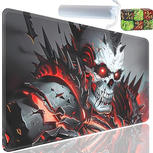 Playmat for MTG, 24x14 Inches Playmats, for TCG and CCG Trading Card Game Mat, Non-Slip Rubber for MTG Playmats with A Storage Bag and 6 Dice Set, Evil Skeleton Warrior Pattern - color: Yu-Playmat-1-C66