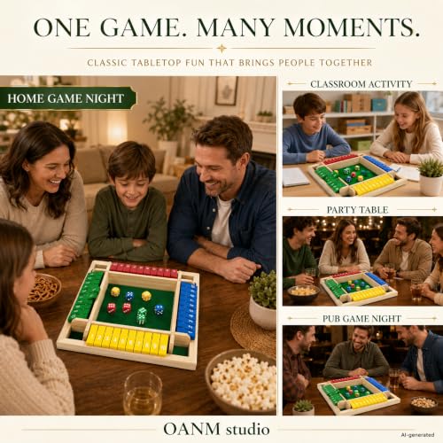 Shut The Box Game, 4 Player Wooden Square Board with 8 Dice Set | 4-player Shut The Box wooden square math board with 8 dice for adults,family nights, parties and pub tabletop strategy play. - color: 1-4 Players