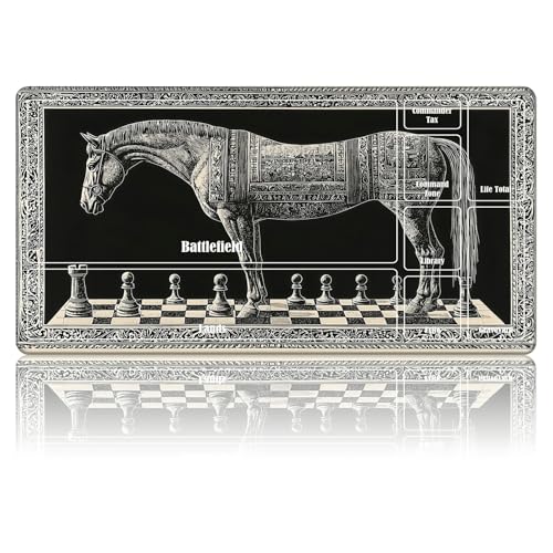 Checkered Board Horses Minimalist TCG Playmat with Card Zones, Card Game Mat Organized Tabletop Gameplay 24" x 14" Pro Layout Desk Pad with Non-Slip Rubber Base & Stitched Edges - color: Checkered Board Horses, size: Zone 4